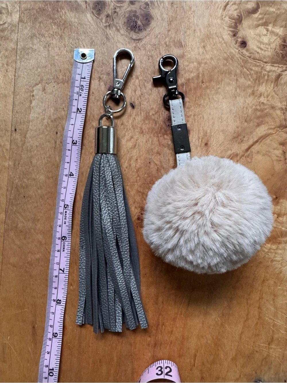 Two Bag Handbag Charms Plush Pom Pom Gray Tassel Keychain